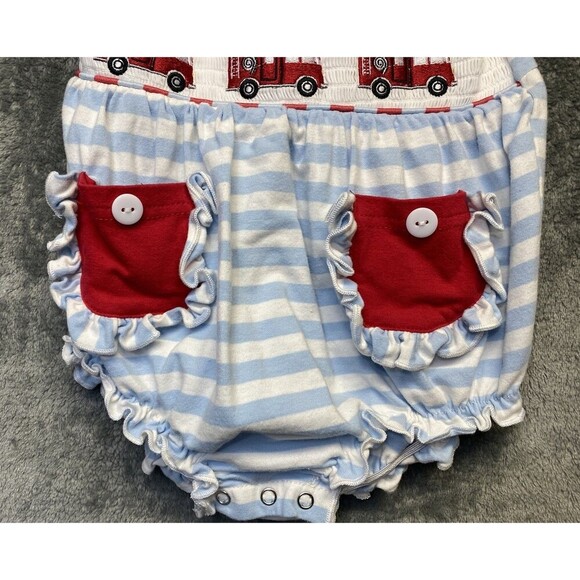 Dash Of Glitter Baby Girl Fire Truck  Summer One Piece, Romper Size 18-24 Months - Picture 3 of 9